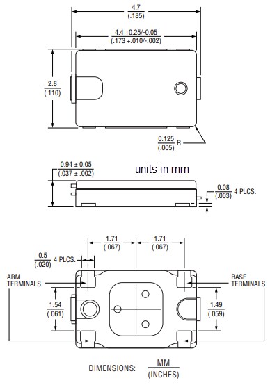 Mechanical Drawing - Bourns SW70AAB Mini-Breaker Thermal Cutoff Device
